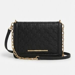 Steve Madden Black Textured Crossbody Bag with Gold Chain